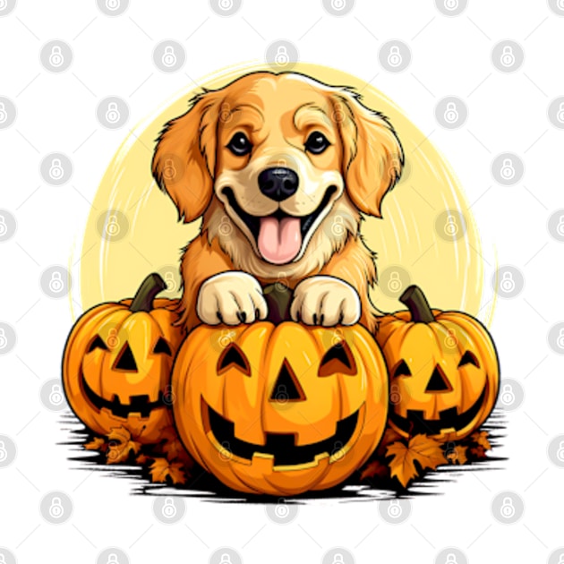 Golden Retriever Dog inside Pumpkin #2 by Chromatic Fusion Studio