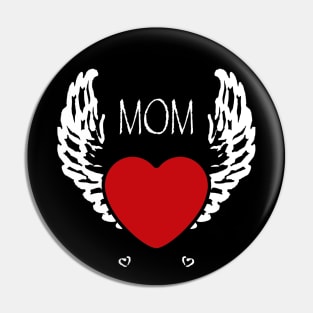 Mom Red Heart Angel Wings Pin