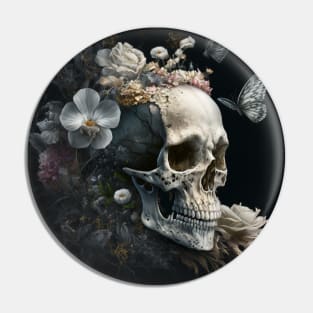 Sugar skull, skull with flowers. Pin