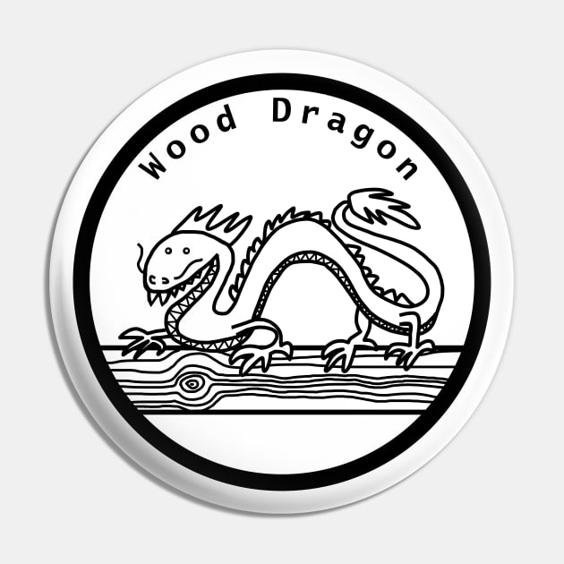 Wood Dragon Year of the Dragon Black Line Pin by ellenhenryart