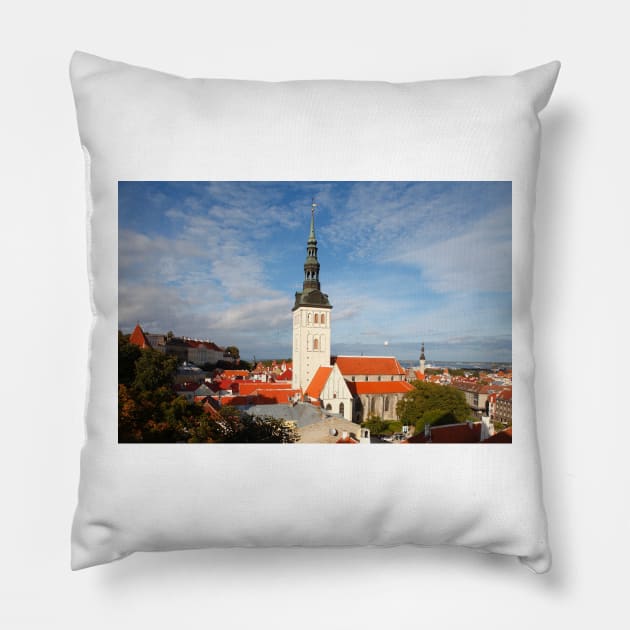 View from the Kiek in de Kök tower to the Nikolai Church, Lower Town, Old Town, Tallinn, Estonia, Europe Pillow by Kruegerfoto
