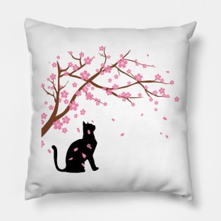 Cherry Blossom Black Cat Sakura Japanese Pillow