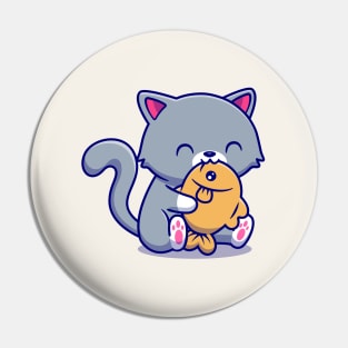 Cute Cat Eating Fish Pin