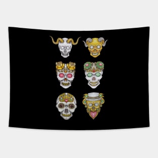 Skull head fancy art set witn gems diamond silver and gold design. Tapestry