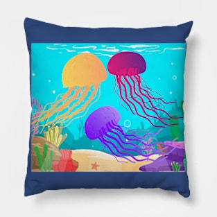 Colorful Luminous Jellyfish Sea Animals Pillow