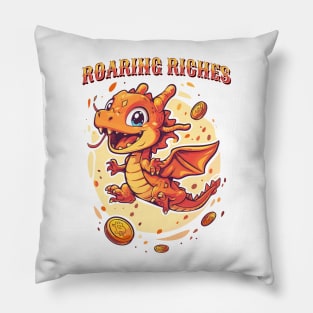 Chinese New Year Roaring Riches: Playful Dragon and Lucky Gold Coin Pillow