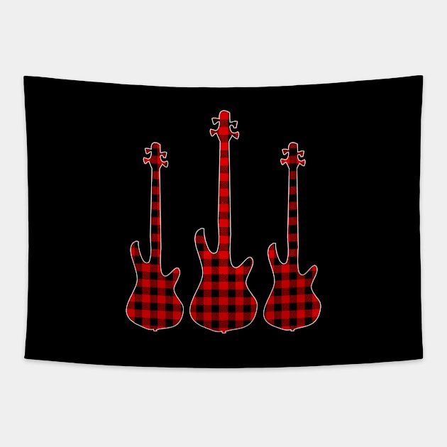 Red Black Plaid Matching Christmas Pattern Bass Player Tapestry by jodotodesign