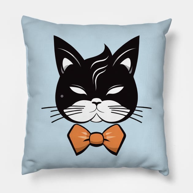 Black and white cat with a bow tie Pillow by KOTYA