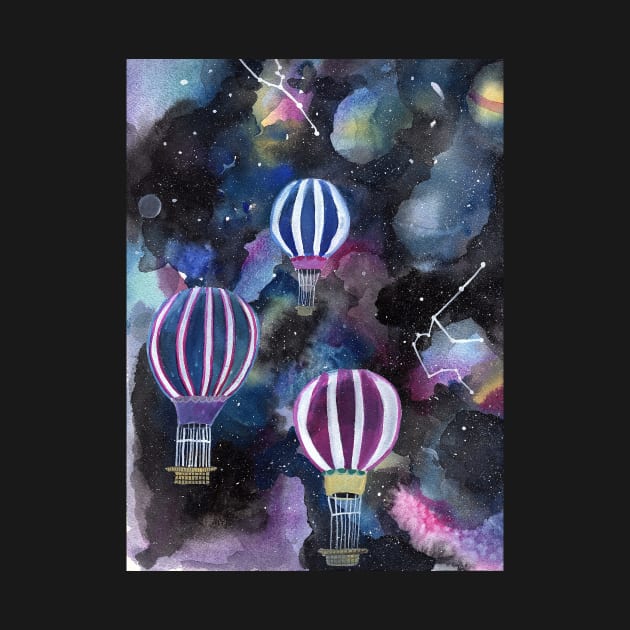 Hot Air Balloons in a Galaxy Sky by Sandraartist