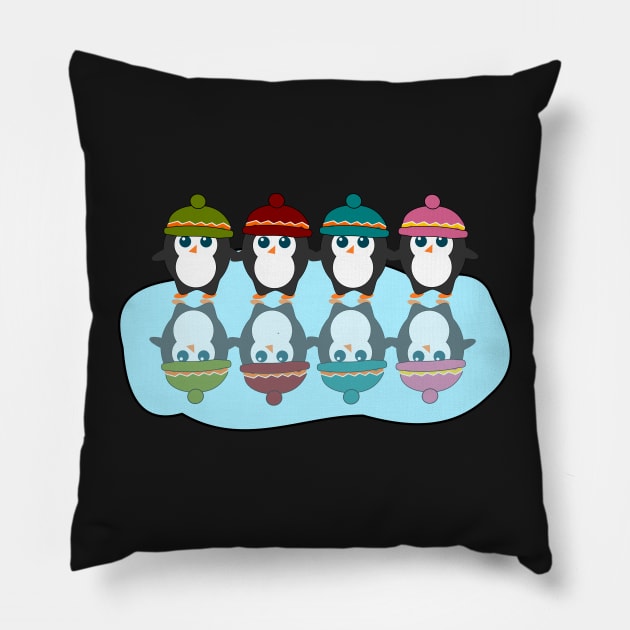 Cute  penguins with colorful little beanies Pillow by cocodes