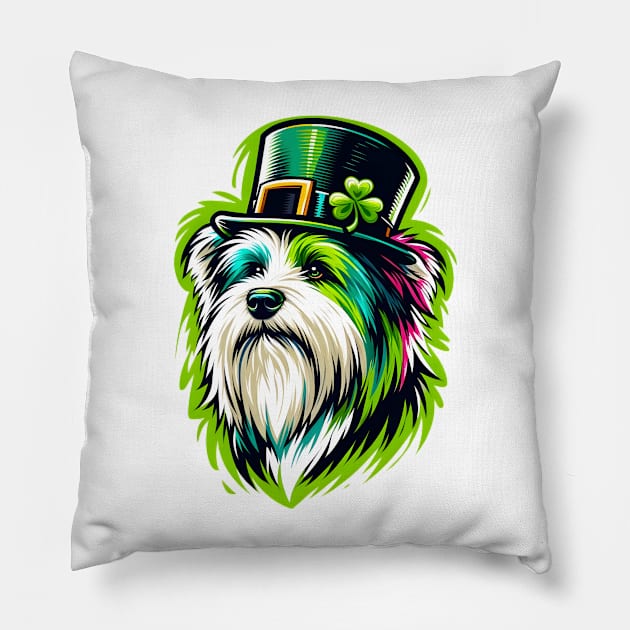 Tibetan Terrier in Leprechaun Hat: St Patrick's Day Art Pillow by ArtRUs