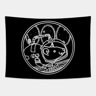 White Line Spaceman Rat in Spaceship Tapestry