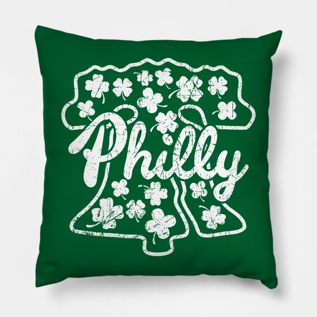 Philadelphia Liberty Bell Shamrock Irish St. Patrick's Day White Pillow by TeeCreations