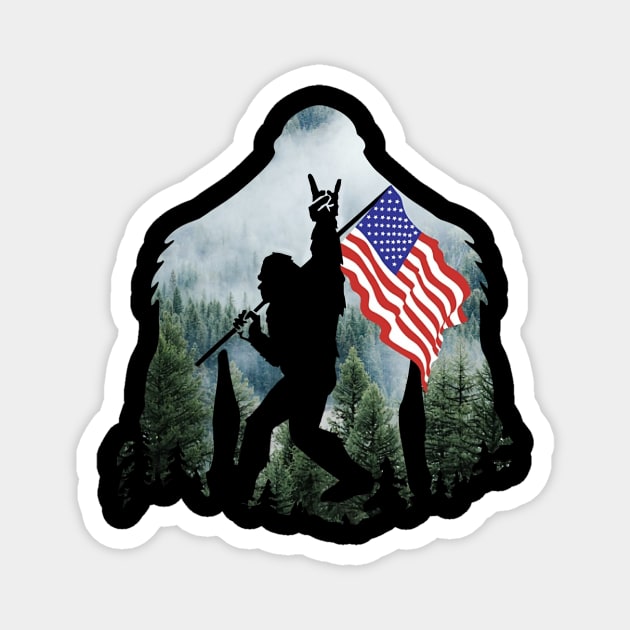 Bigfoot Into The Forest USA Flag Magnet by Phylis Lynn Spencer