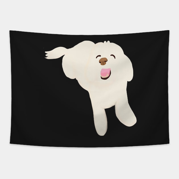 Smiling White Fluffy Maltipoo Dog Tapestry by PatternbyNOK