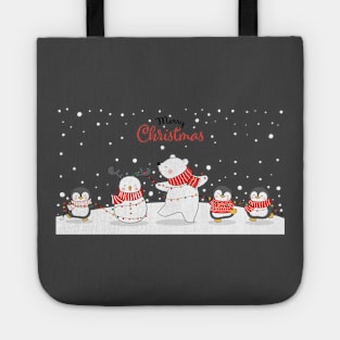 Draw cute penguin and polar bear in winter for christmas Tote