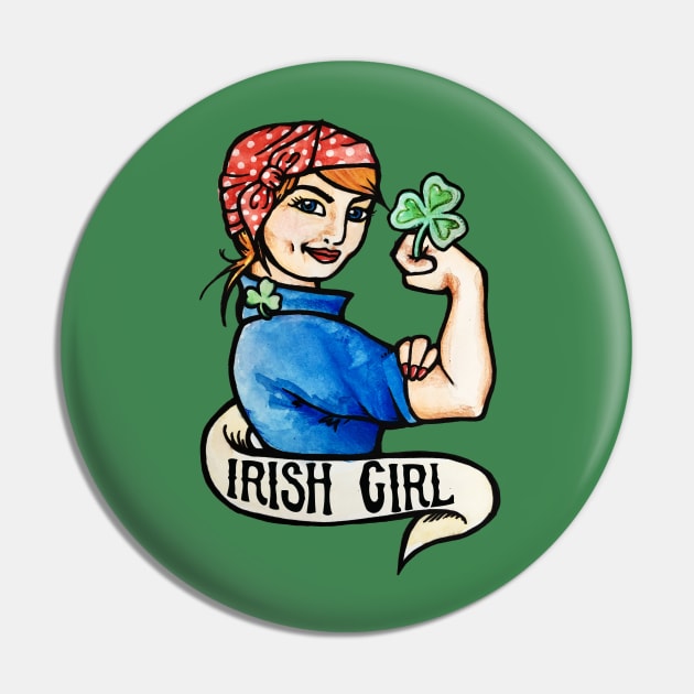 Irish Girl Redhead Rosie the Riveter Pin by bubbsnugg