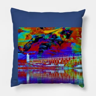 "Painted Water & Sky" - Michigan Fluid Art Lighthouse Series Pillow