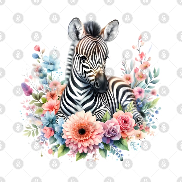 A zebra decorated with beautiful colorful flowers. by CreativeSparkzz