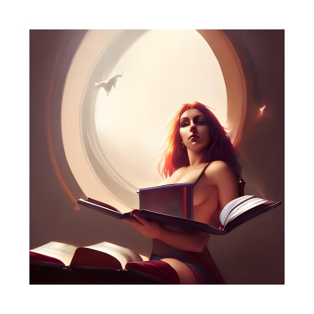 Christina Model as a sorceress, reading in her study by Maffw