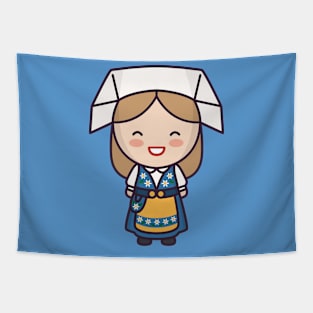 Cute Traditional Swedish Woman Cartoon Tapestry