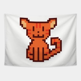 Orange Pixel Tabby Cat Tapestry