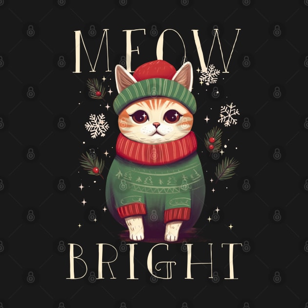 MEOW BRIGHT CUTE CHRISTMAS SWEATER CAT by rraynerr