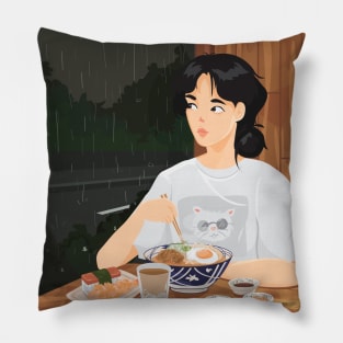 udon on a rainy day Pillow