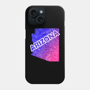 Colorful mandala art map of Arizona with text in blue and violet Phone Case