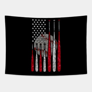 Vintage American Flag Baseball Tee Baseball Gift For Players Tapestry