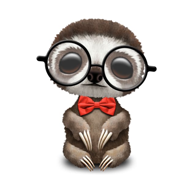 Cute Nerdy Sloth Wearing Glasses and Bow Tie by jeffbartels