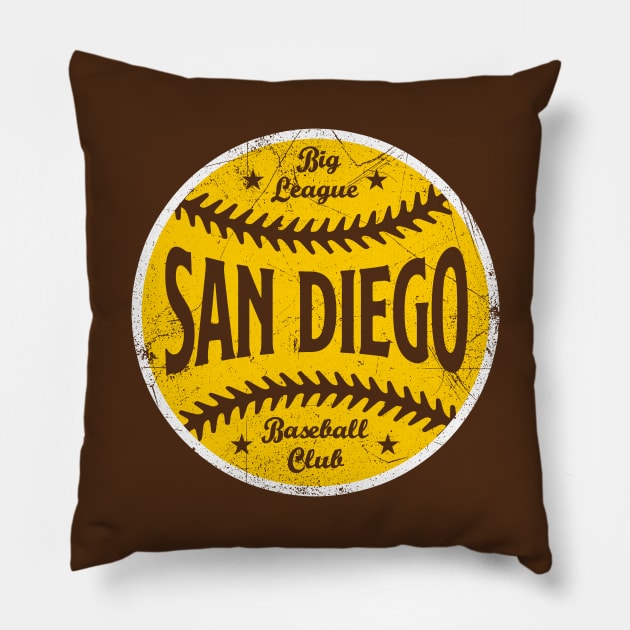 San Diego Retro Big League Baseball - Brown Pillow by KFig21