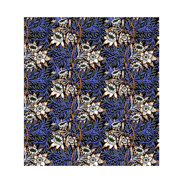 William Morris Tulip and Willow Pattern Blue on Black by tiokvadrat