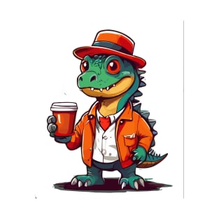 dinosaur Drinking Coffee T-Shirt