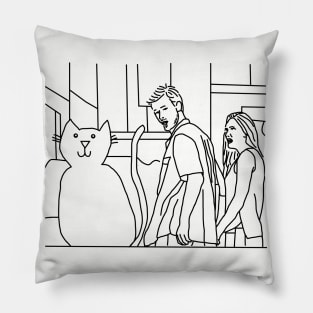 Distracted Boyfriend Yellow Cat Outline Pillow