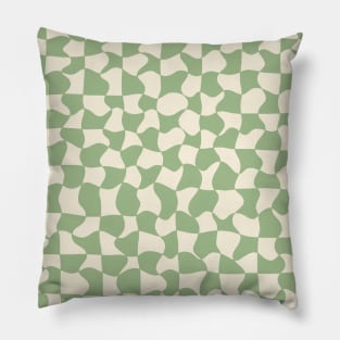 Green and Cream Distorted Warped Checkerboard Pattern V Pillow