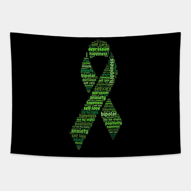 Green Mental Health Awareness Ribbon Tapestry by jodotodesign