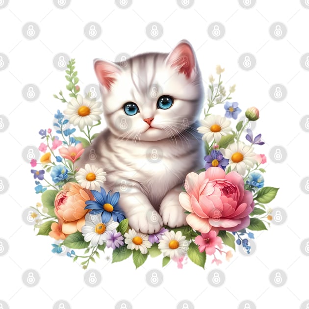 A cat decorated with beautiful colorful flowers. by CreativeSparkzz