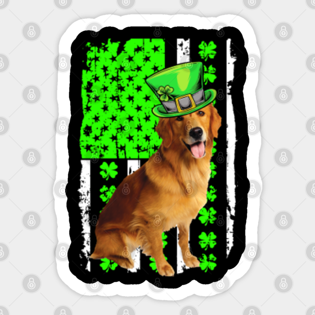 Golden Retriever Dog Leprechaun Hat Shamrock Paddy S Day Usa Flag Awesome Gift For St Patricks Day Dog L Sticker Teepublic
