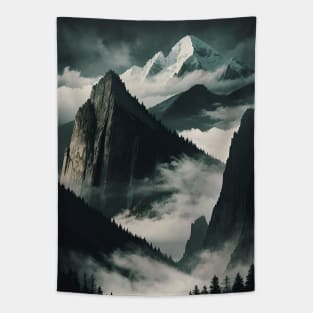 Misty Mountaintops with Clouds Tapestry