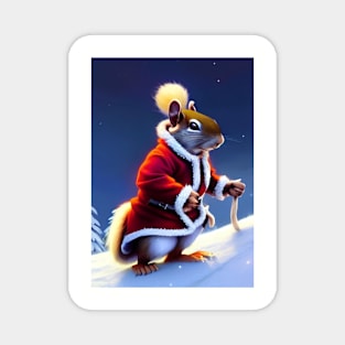 WARM FATHER CHRISTMAS SQUIRREL IN THE SNOW Magnet