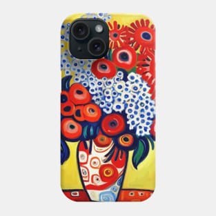 Cute Abstract Flowers in a Red and White Vase Still Life Painting Phone Case