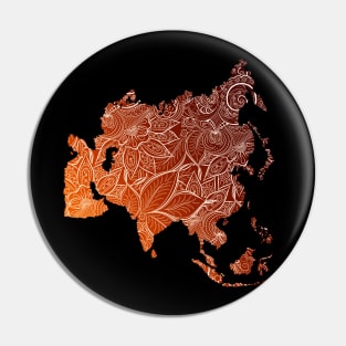 Colorful mandala art map of Asia with text in brown and orange Pin