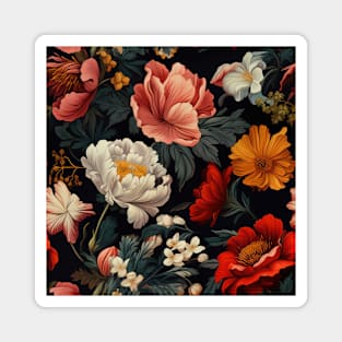 Dutch Nocturne: Luminous Floral Pastoral on Black Canvas Magnet