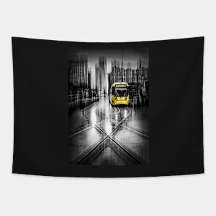 Yellow Tram at a Stop in Manchester with ICM Tapestry