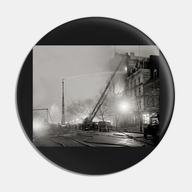 Five Alarm Fire at Night, 1925. Vintage Photo Pin by historyphoto