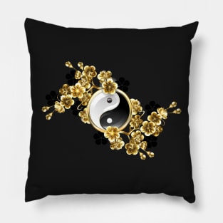 Yin yang symbol with golden sakura Pillow