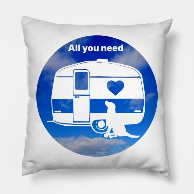 ALL YOU NEED HEART DOG CARAVAN SKY Pillow by MarniD9