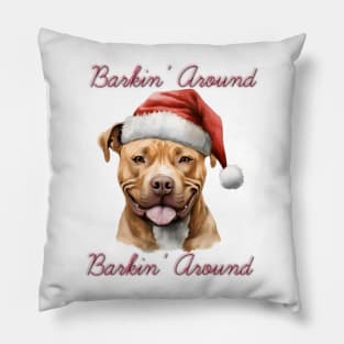 Christmas Pitbull Dog in Santa Hat Pillow