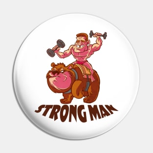 Strong man on angry bear animal Pin